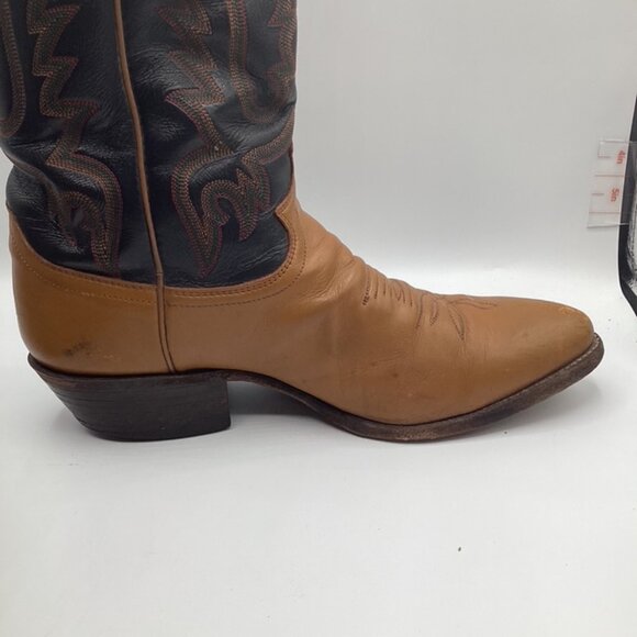 Justin Leather Boots Mens 9.5D Style20794 USA Vintage 1970\'s-1980\'s Tan &‎ Black main image 10